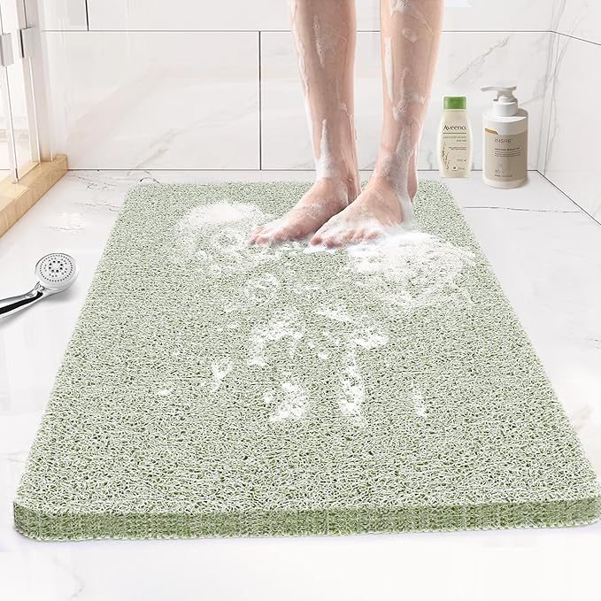 Joyhalo Shower Mat Bathtub Mat Non Slip, Bathmats Non Slip, Quick Drying Foot Scrubber Loofah Mats for Shower, Tub, Bathroom, Home, 17x24inch, Mint Green