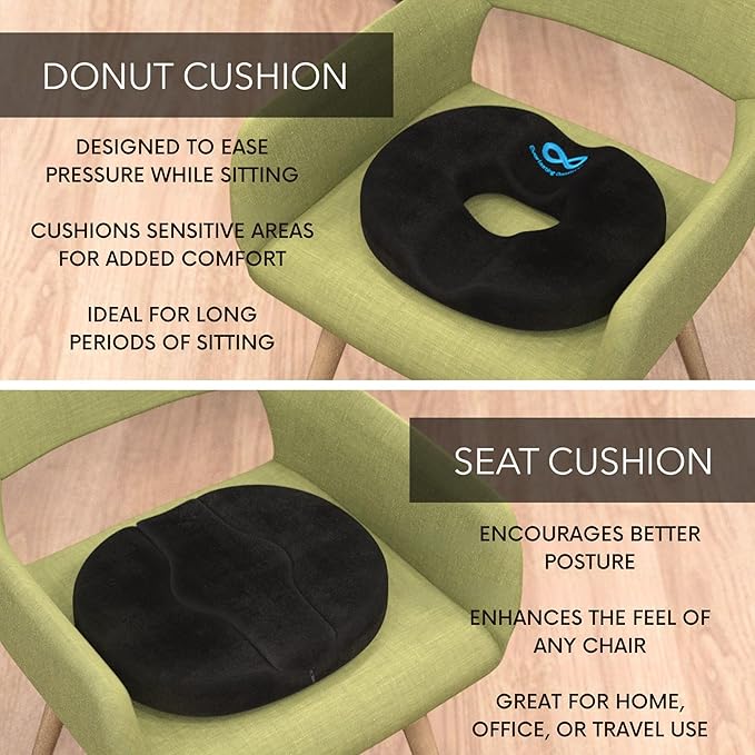Everlasting Comfort Donut Pillow for Tailbone Pain Relief Ergonomic Seat Cushion - Hemorrhoid Pillow for Sitting- Ideal Memory Foam Coccyx Chair Cushion for Postpartum Pregnancy, Anti-Slip, Washable