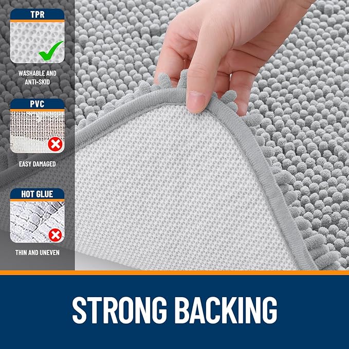 OLANLY Bathroom Rugs Sets 2 Piece, Soft Absorbent Chenille Bath Mats and U-Shaped Contour Toilet Mat Area Rug Set, Machine Washable Bath Carpet, Home Decor Accessories(36"x24"+24"x20", Light Grey)