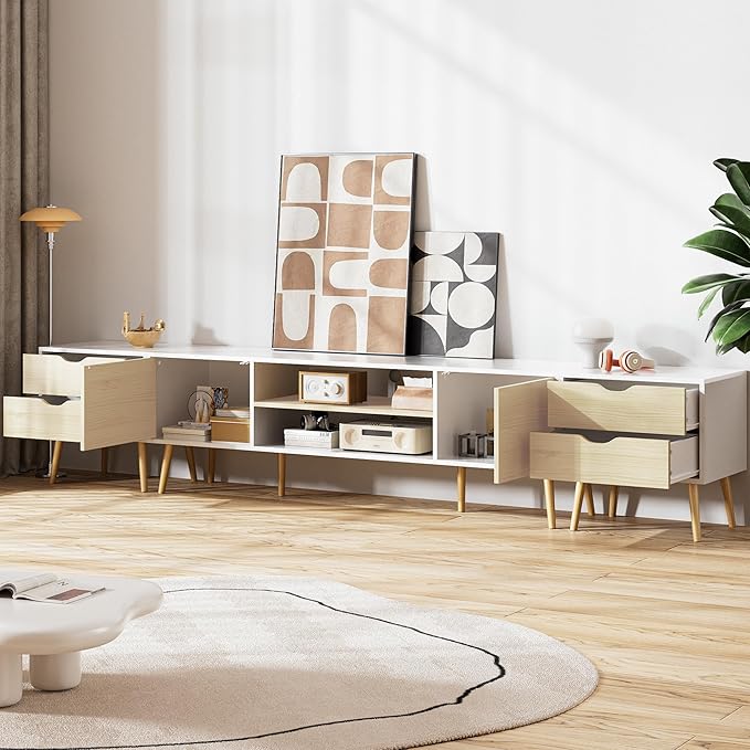 TV Stand for TVs up to 100 Inch, Entertainment Center for 85 95 100 inch TV Console Table with 2 Storage Cabinets and 4 Drawers for Living Room Bedroom