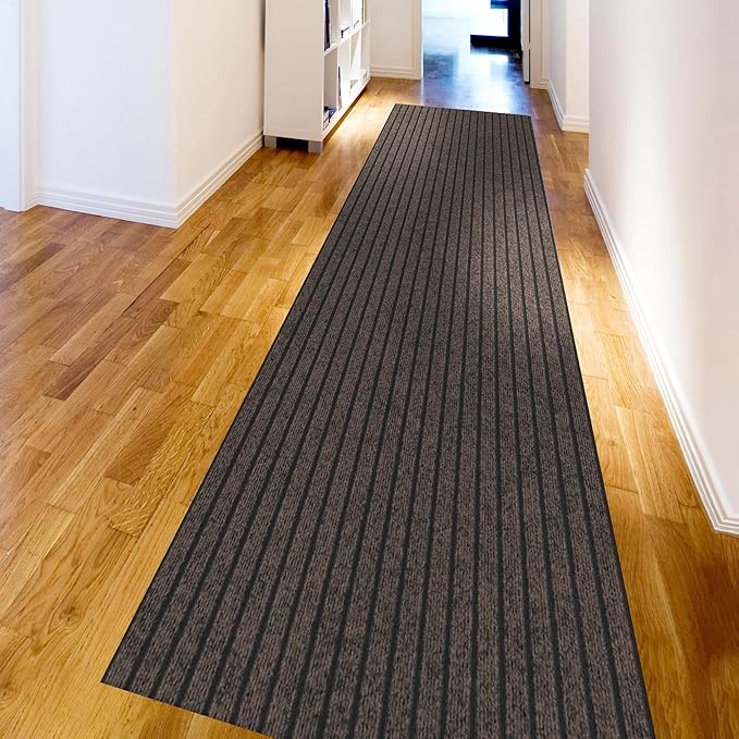 Ottomanson 2'7" x 17' Hallway Runner with Scraper Pile - Extra Durable Non-Slip Rug Mat for Indoor & Outdoor Use - Ideal for Kitchen, Entryway & Garage - High-Traffic Carpet, Brown