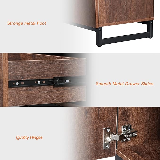 WAMPAT Modern End Table with 1 Drawer & 1 Storage Cabinet, Farmhouse Sofa Table with 2 Open Door, Wood Rustic Side End Table for Living Room, Nighstand for Bedroom, Brown