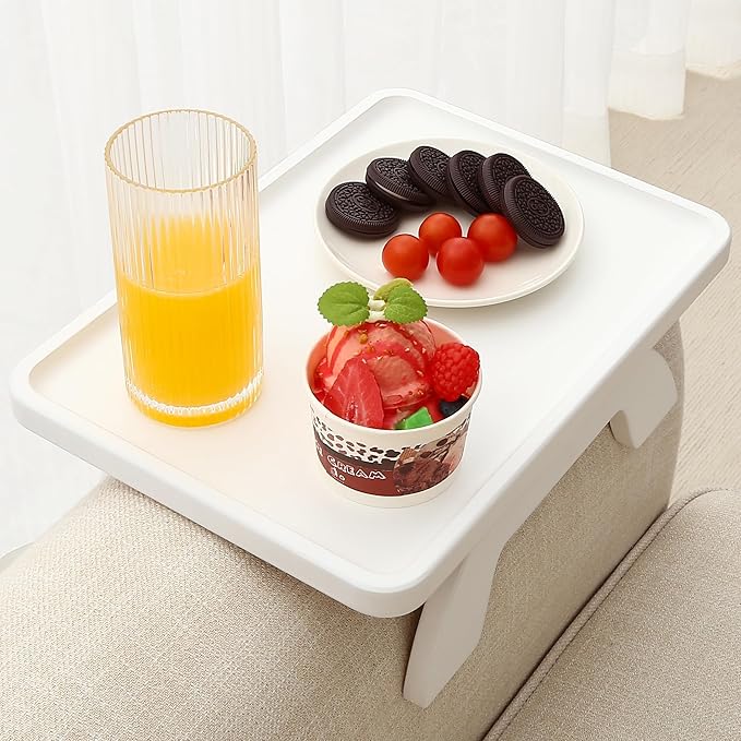 SINWANT Couch Arm Table,Bamboo Couch Arm Tray Clip on Sofa Armrest,Chair Side Table for Small Spaces Drink Eating Dinner
