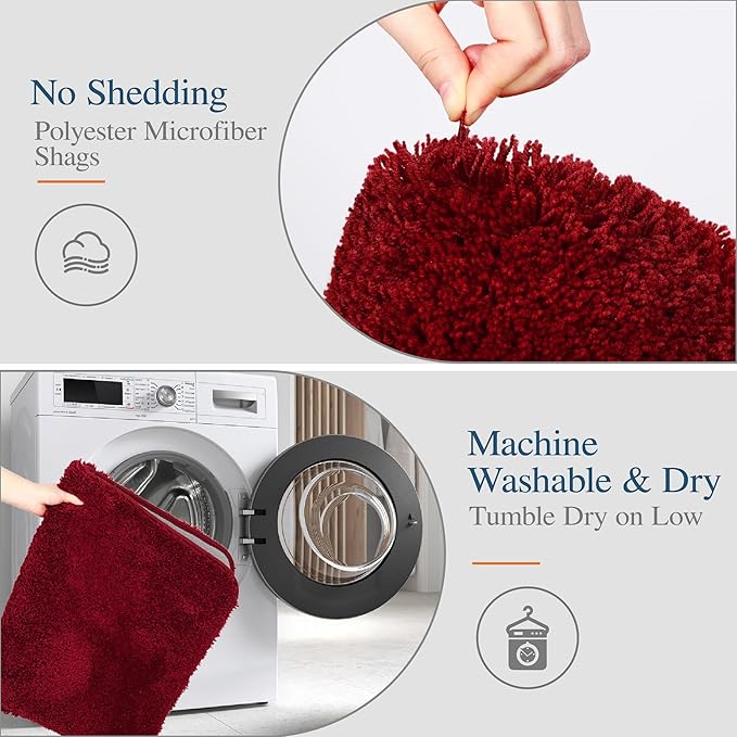 Walensee Large Bathroom Rug (24 x 72, Red) Extra Soft and Absorbent Shaggy Bath Mat, Machine Washable Microfiber, Non Slip Luxury Floor Mat