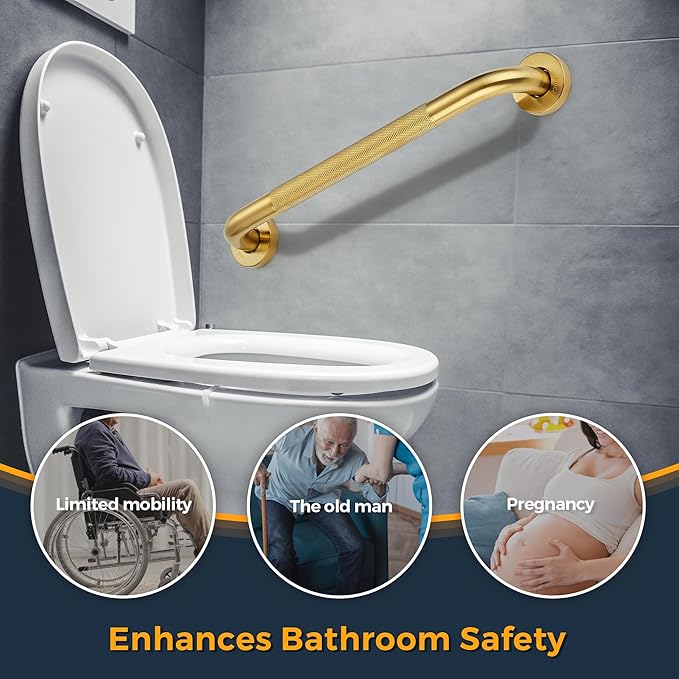 Grab Bars for Shower, 2 Pack 18-Inch Anti Slip Shower Handles for Elderly, Safety Shower Grab Bar, Stainless Steel Handicap Grab Bars for Bathroom,Toilet (Gold, 1" Diameter)
