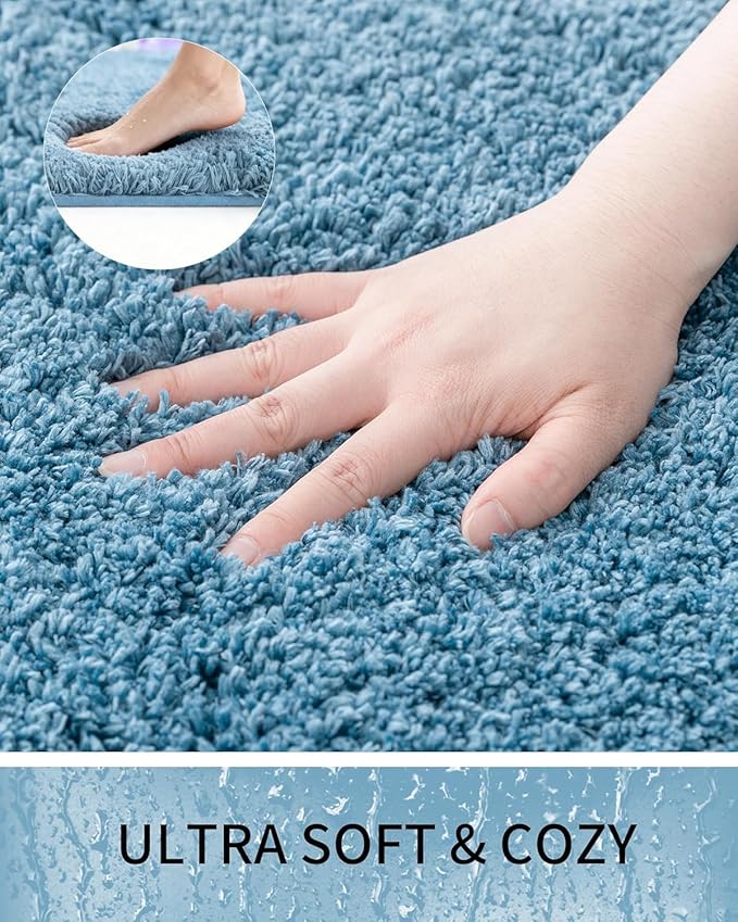 Bathroom Rugs 36x24, Ultra Thick Shaggy Soft Microfiber Absorbent Bath Rug, High Density Foam Latex Non Slip Backing, Machine Washable Bath Mats for Bathroom Floor & Sink, Blue