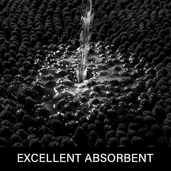 LOCHAS Luxury Bathroom Rug Shaggy Bath Mat 20 x 30 Inch, Washable Non Slip Bath Rugs for Bathroom Shower, Soft Plush Chenille Absorbent Carpets Mats, Black