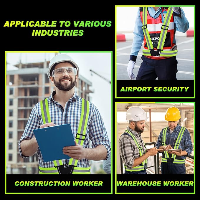Hercicy 12 Pcs Reflective Vest High Visibility Safety Vests, Adjustable Running Gear Straps Lightweight Reflector for Construction (Yellow)
