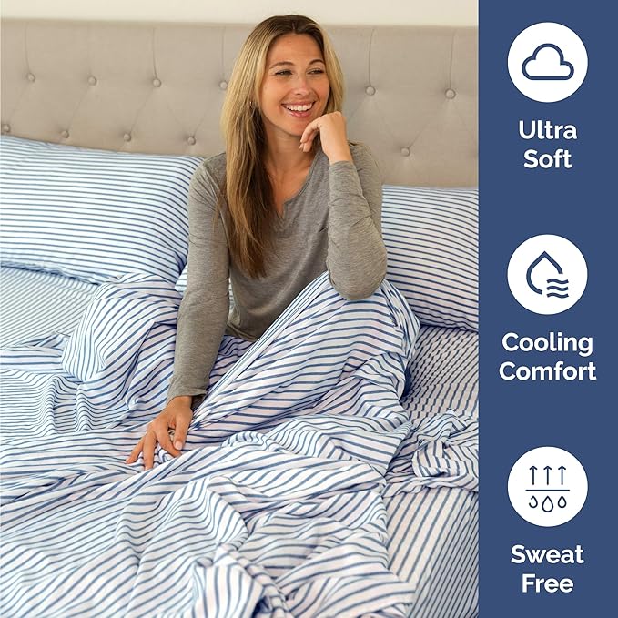 Twin 4 Piece Sheet Set - Cooling & Breathable Bed Sheets - Hotel Luxury Bed Sheets for Women, Men, Kids & Teens - Bedding w/Deep Pockets & Easy Fit - Soft & Wrinkle Free - Twin Blue Stripes Sheets