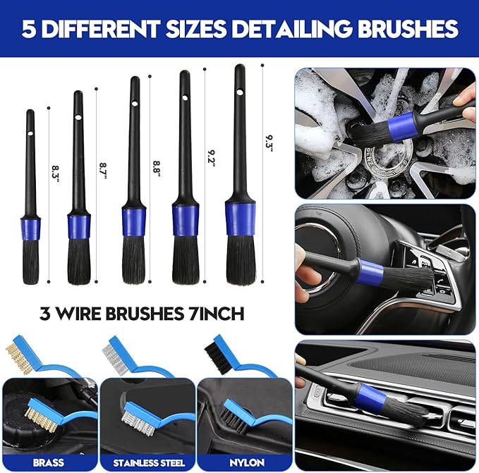42Pcs Car Detailing Kit, Car Detailing Brush Set, Car Wash Cleaning Kit, Car Detailing Brushes, Professional Car Care Kit for Interior Exterior Wheels, Blue
