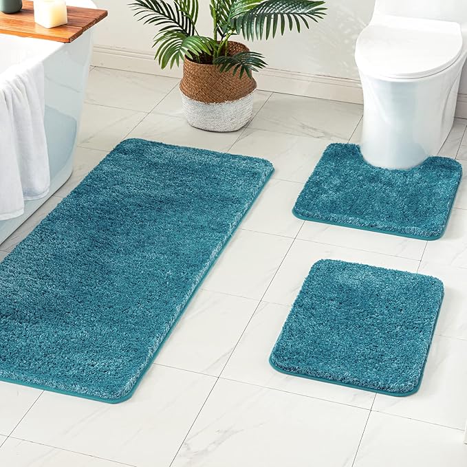 MIULEE Teal Bathroom Runner Rug 24x60 Inches, Long Bath Mat for Bathroom Floor Bathtub Showers, Machine Washable Absorbent Microfiber Carpet with TPR Anti-Slip Back