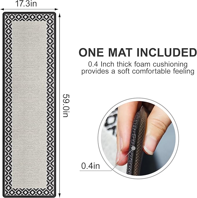 Anti Fatigue Kitchen Rug Non Slip Kitchen Mats for Floor Kitchen Runner Cushioned Kitchen Rug Ergonomic Comfort Standing Mat for Kitchen Floor Office Sink Laundry Kitchen Decor 17.3×59inch
