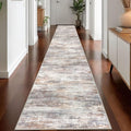 KOZYFLY Modern Abstract Washable Long Runner Rug 2.6x18 Hallway Rug Runner Non-Slip Soft Kitchen Runner Rugs, Multi Grey 18 Foot Carpet Runners for Stair Entryway Bathroom Laundry Room Foyer