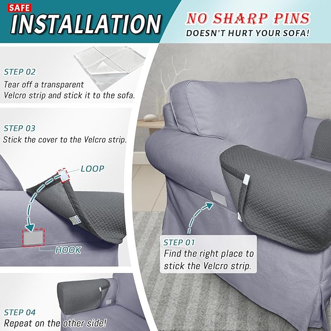 Roytub Stretch Couch Arm Covers, Breathable Armrest Covers for Sofas and Chairs Arm Cover Keep Your Home Clean, Sofa Arm Cover can Decorate and Protect Your Sofa(2 PCS, Grey)
