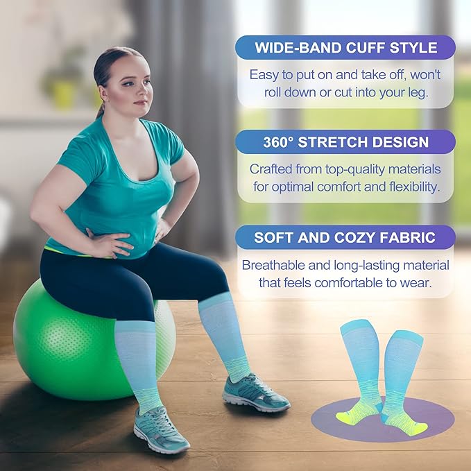 LEVSOX Plus Size Compression Socks for Women Men Wide Calf Extra Large 15-20 mmHg Knee High Sock for Nurses Pregnant Travel