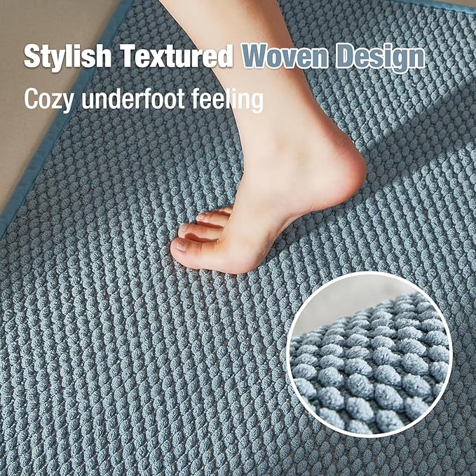 Bathroom Runner Rug, Long Bath Mat Washable Thin Quick Dry Low Pile Bathroom Runner Rugs Non Slip, Denim Blue 24"x70"