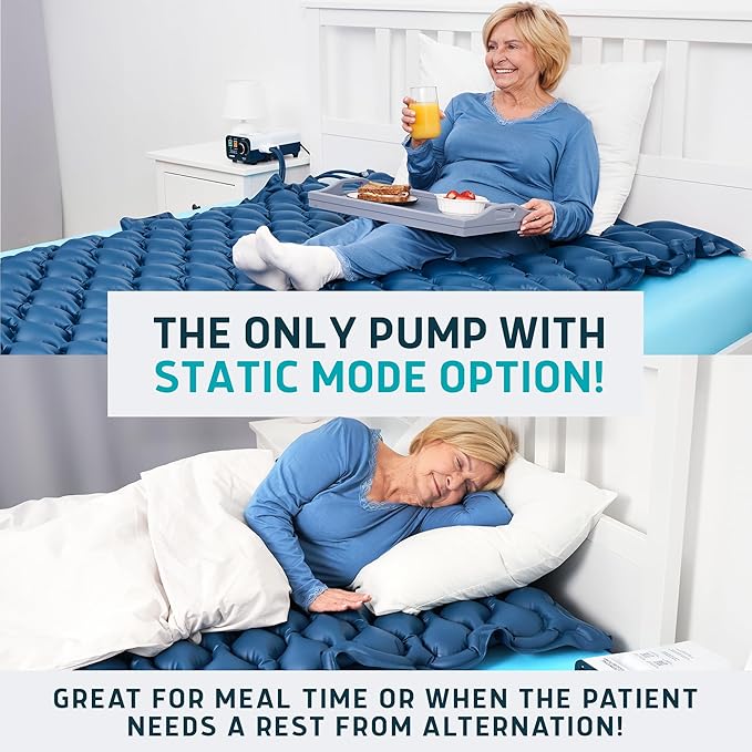 Lunderg Queen Size Alternating Air Pressure Mattress Pad with Static Mode - Comfortable Bed Sore Prevention - Includes Waterproof Mattress Topper 53" x 77" & Quiet Pump - Recommended by Doctors