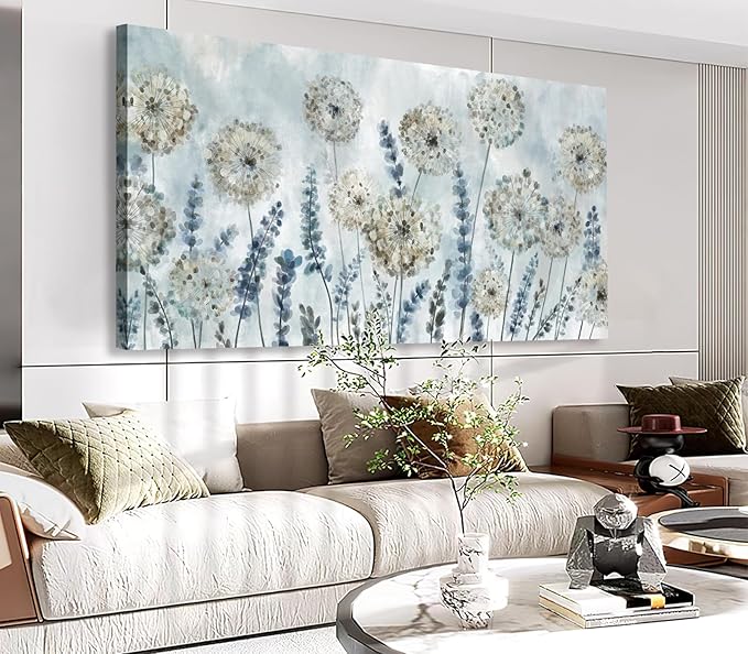 VEAEE Farmhouse Canvas Wall Art - Flowers Dandelion Wall Pictures,Living Room Decor,Nature Artwork Prints Abstract Grass Paintings for Bedroom Home Office Decoration 29"x58"