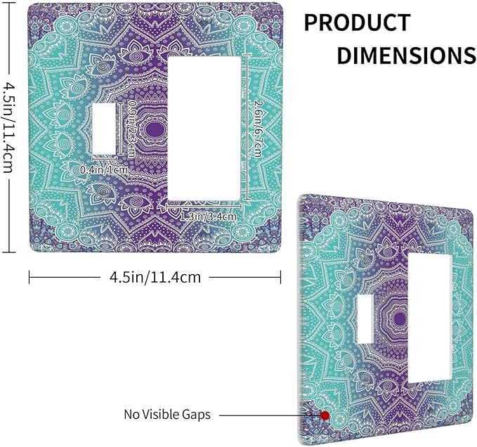 Ombre Modern Mandala Floral Geometric 2 Gang Light Switch Covers Single Toggle Rocker Combination Wall Plate Cover Electrical Faceplate Decorative Switchplate for Livingroom Bedroom Bathroom Decor