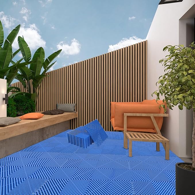 12Pack Modular Interlocking Grille Tile 12"x12"x0.66" Heavy Duty Mat for Garage Flooring Car Washing Facility Drain Balcony Yard Deck Floor (Blue)
