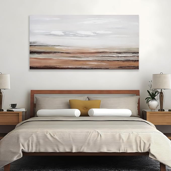 Framed Abstract Wall Art Wall Decor Modern Canvas Abstract Wall Art Brick-Red and Greyish White for Living Room Bedroom Dining Room Home Office Decor 20"x40"
