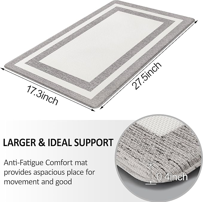 Small Kitchen Mat Cushioned Anti Fatigue Memory Foam Cushioned Rugs Non Slip Comfort Standing Kitchen Floor Mat for Kitchen, Office, Sink, Laundry, Waterproof & Ergonomic 17.3"x27.5" White