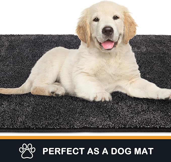 PURRUGS Dirt Trapping Door Mat 34" x 59", Non-Slip Machine Washable Entry Rug, Shoe Scraper, Dog Doormat, Super Absorbent Welcome Mat for Front & Back Door, Muddy Shoes & Paws, Charcoal