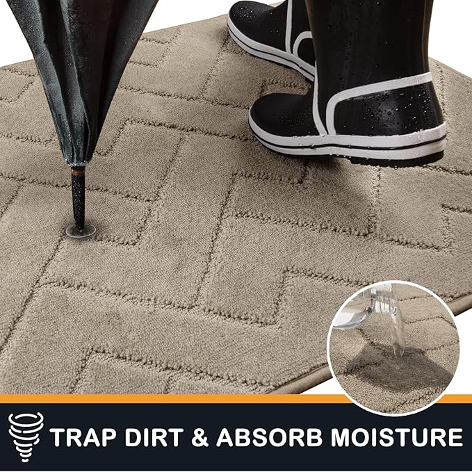 PURRUGS Dirt Trapping Door Mat 20" x 31.5", Non-Slip Machine Washable Entry Rug, Shoe Scraper, Dog Doormat, Super Absorbent Welcome Mat for Front & Back Door, Muddy Wet Shoes & Paws, Taupe