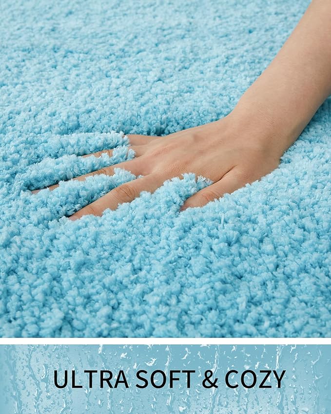 Bathroom Rugs 32x20, Ultra Thick Shaggy Soft Microfiber Absorbent Bath Rug, High Density Foam Latex Non Slip Backing, Machine Washable Bath Mats for Bathroom Floor & Sink, Teal