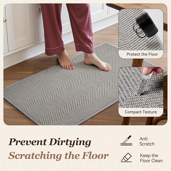 AMOAMI Kitchen Mats for Floor, Non Slip Washable Grey Kitchen Rugs Absorbent Quick Dry and Easy to Clean, Kitchen Runner Rugs for Kitchen in Front of Sink, 17“*47”