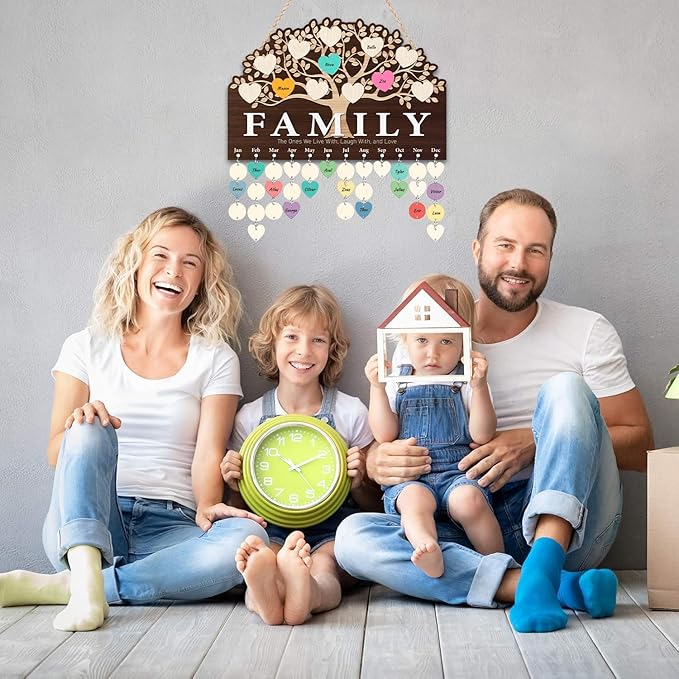 KAlRNE Family Tree Birthday Reminder Board,Family Sign Wooden Plaques,Decorative Birthday Tracker Sign,Anniversary Reminder Board,DIY Calendar Gift for Nana Friend Mother Grandma Lover