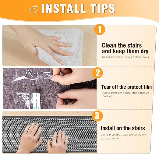 Deerly Linen Stair Treads Non Slip 10pcs Comfortable Stair Runner for Wooden Steps Peel and Stick Stairs Carpet Treads Indoor Staircase Covers Mat with Self-Adhesive Backing 8"X30" Black White