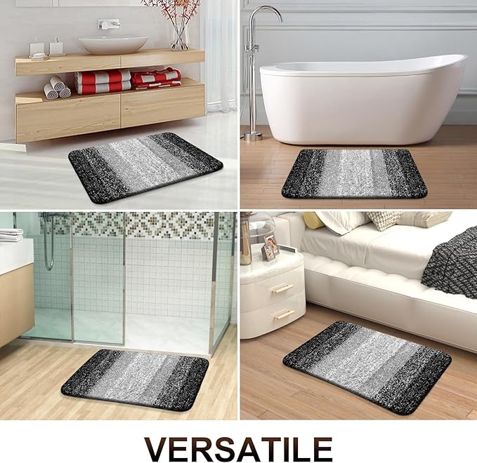 OLANLY Bathroom Rug Set 2 Piece, Soft Absorbent Microfiber Bath Rug Set, Non-Slip, Machine Wash Dry, Plush Shaggy Bath Mats for Bathroom (47"x20"+24"x16", Black)