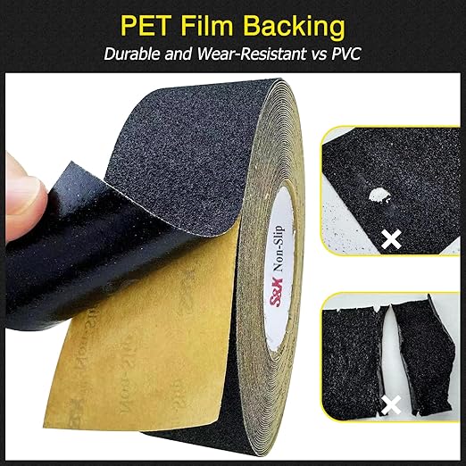 S&X Anti Slip Tape 12 Inch x 60 FT Roll Black Grit 60 Exceptional Traction Non-Slip Skid Grip Tape for Outdoor Stair Treads, Wooden Steps & Exterior Grips - Long-Lasting Tread Strips
