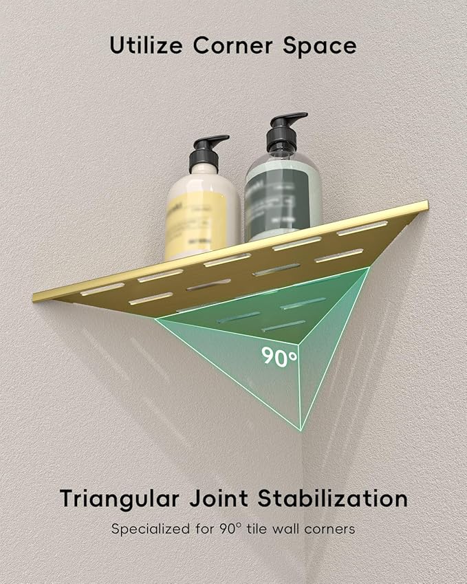 DAYONE Corner Shower Shelf Gold 2 Pack 10", Bathroom Corner Shower Organizer Shelf for Tiled Wall, SUS304 Stainless Steel Recessed Organizer Shelves