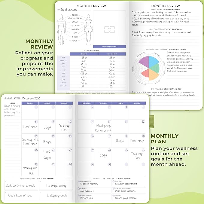 Clever Fox Fitness & Food Journal – Nutrition & Workout Planner for Women & Men – Diet & Gym Exercise Log Book with Calendars, Diet & Training Trackers - Undated, A5 Size, Hardcover (Apple Green)