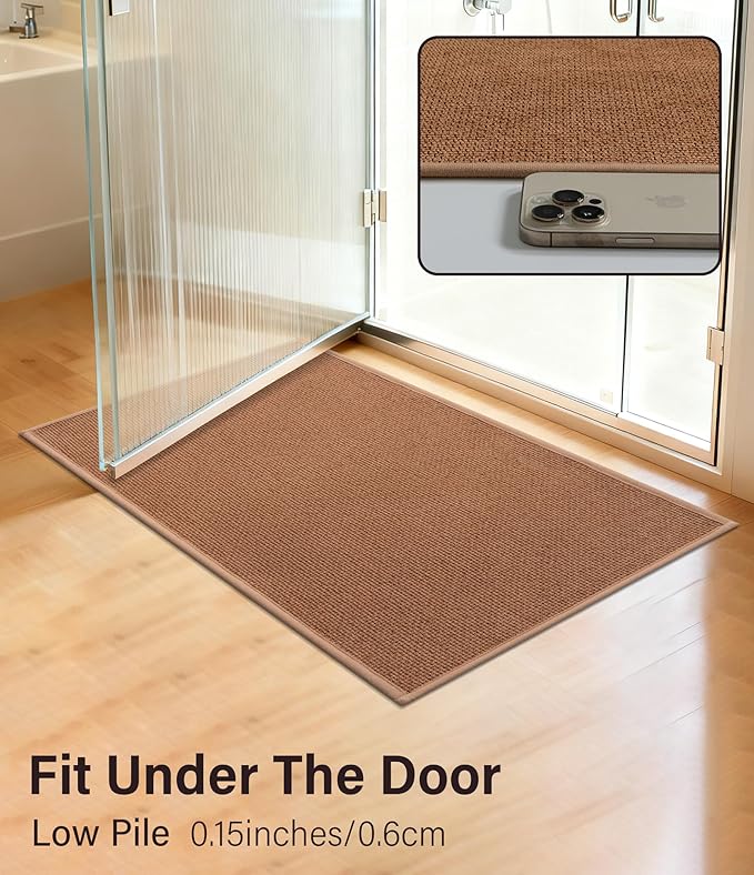 YIHOUSE Bathroom Rugs Mats Sets 5 Pieces, Ultra Thin Bath Mat Absorbent Non Slip Bath Rugs for Bathroom Washable, Shower, Sink, Laundry (Orange, 5 Pieces)