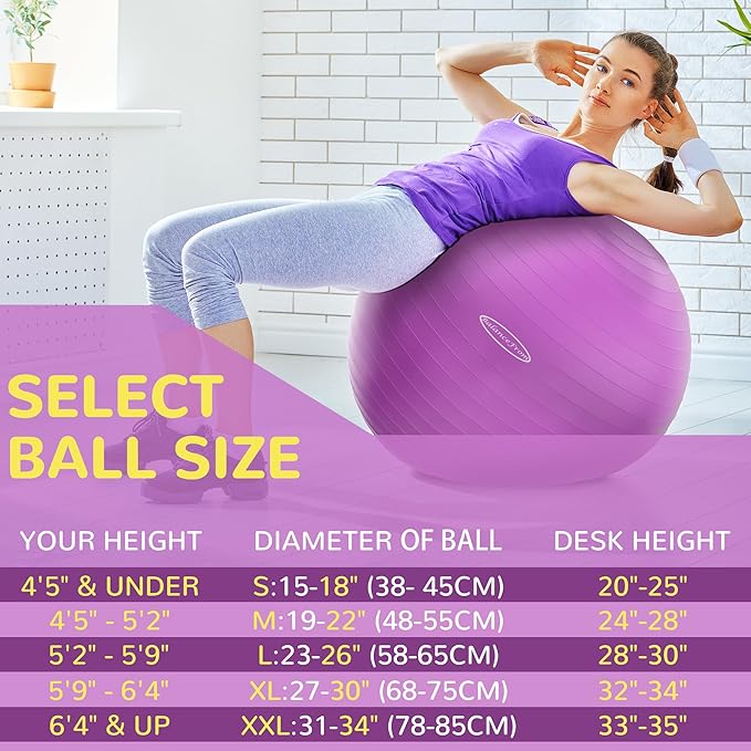 Fitvids Anti-Burst and Slip Resistant Exercise Yoga Fitness Birthing Ball with Quick Pump, 2,000-Pound Capacity, Multiple Colors and Sizes