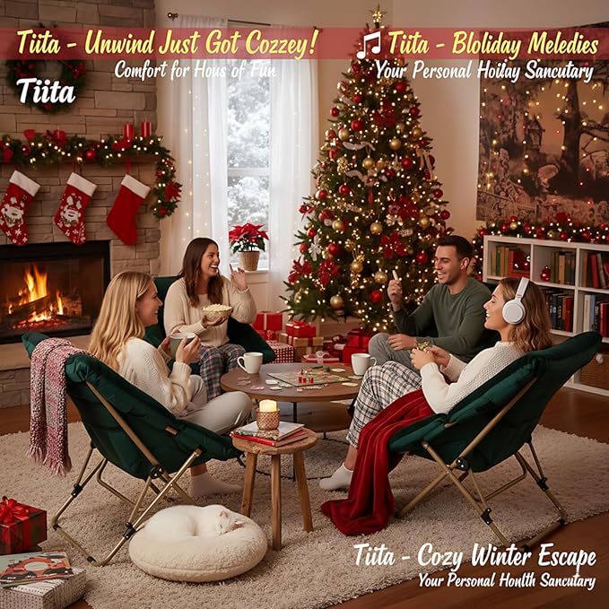 Tiita Comfy Folded Chair, Soft Faux Fur Oversized Folding Accent Chair, Lounge Lazy Chair for Kids Teens Adults, Metal Frame Moon Chair for Bedroom, Living Room, Dorm Rooms