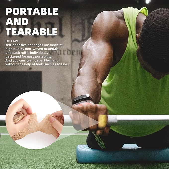 OK TAPE Self Adherent Cohesive Bandages Wrap - 12Packs, 3" x 5 Yards, Non-Woven Self Adhesive Bandage Wrap for Thumb, Finger, Wrist, Ankle, Vet Wrap Bandages Tape (Black)