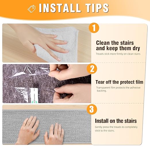Deerly Linen Stair Treads Non Slip 15pcs Stair Runner for Wooden Steps Peel and Stick Stairs Carpet Treads Indoor Staircase Covers Mat with Self-Adhesive Backing for Pets and Kids 8"X30" Grey