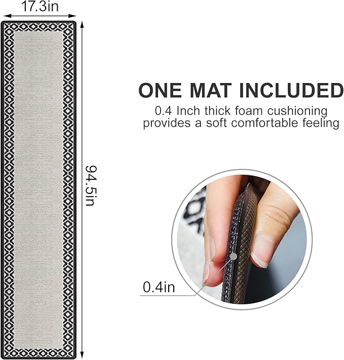 Kitchen Mats for Floor, 17.3×94.5inch Anti Fatigue Mat for Cushioned Non Slip Washable Kitchen Rugs Memory Foam for Kitchen, Floor, Standing pad, Laundry, Office, Hallways