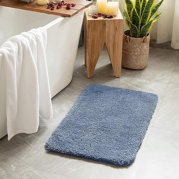 MIULEE Extra Thick Non Slip Bathroom Rug Shaggy Soft Bath Mat Plush Microfiber Absorbent Water for Shower Tub Machine Washable (Dusty Blue, 20x30 Inches)