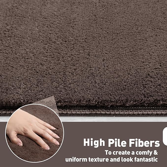PURE ERA Carpet Stair Treads Ultra Plush 9.5" X 30"Soft Bullnose Indoor Stair Protectors Pet-Friendly Non-Slip Skid Resistant Tape Free Washable Reusable(7 Pieces,Dark Brown)