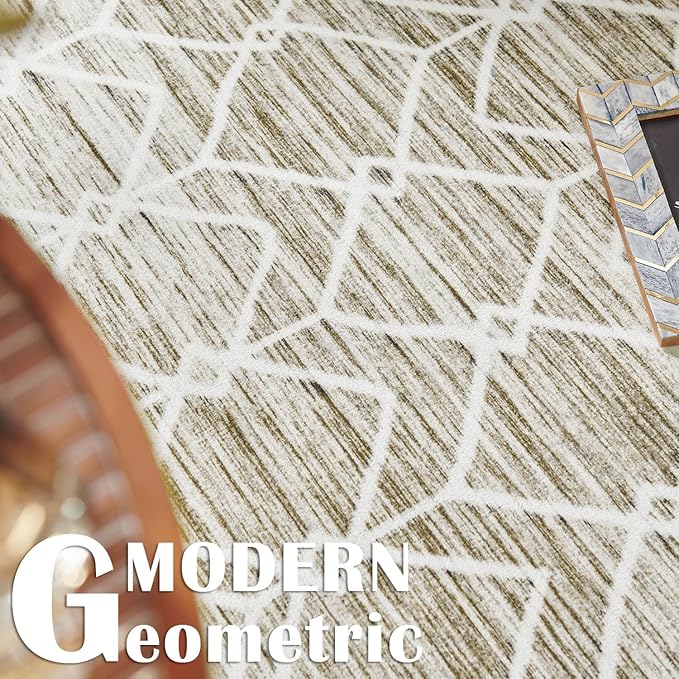 jinchan Moroccan 5x7 Area Rugs for Bedroom - Machine Washable Soft Modern Geometric Stain Resistant Non-Slip Ultra-Thin Low-Pile Carpet for Living Room Kitchen Dining Room (5x7ft, Taupe)