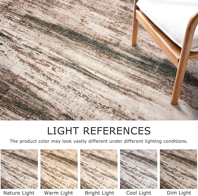 KOZYFLY Washable Rugs 8x10 Area Rug Modern Ombre Thin Rugs for Living Room, Washable Large Non-Slip Soft Striped Rug for Bedroom, Print Blush Brown Abstract Carpet for Laundry/Kid Room
