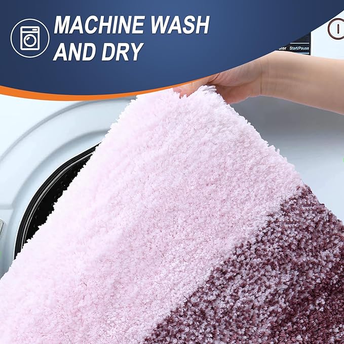 OLANLY Bathroom Rug Set 2 Piece, Soft Absorbent Microfiber Bath Mats and U-Shaped Contour Toilet Rug, Non-Slip, Machine Wash Dry, Plush Shaggy Bath Mats for Bathroom (30"x20"+24"x20", Mauve)