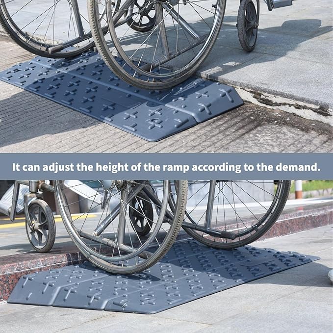 Plastic Slip-Resistant Modular Threshold Ramp - Universal Access Ramp for Wheelchairs, Scooters, Walkers & Safe Pedestrian Passage (4 inch)