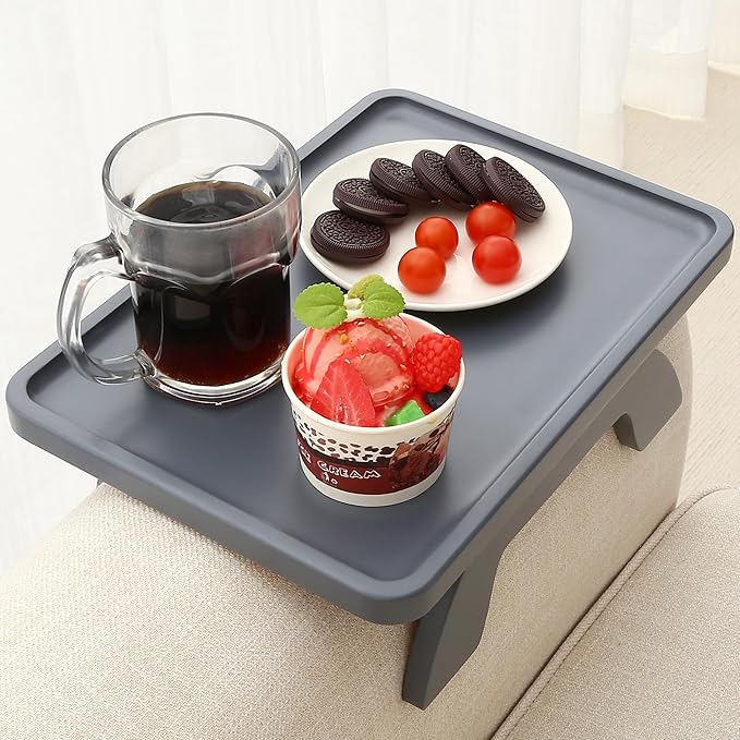 SINWANT Couch Arm Table,Sofa Arm Clip on Tray Tables,Bamboo Couch Armrest Table Suitable for Home Drinks/Eat/Fruit, Snack Chair Tray for Drink Eating