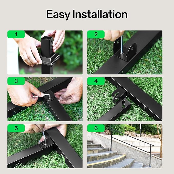 VIVOSUN Outdoor Handrail, 6-7 Step Stair Handrail, 83" x 36" Fits 1 to 7 Steps, Wrought Mattle Iron Handrail for Concrete Steps, Porch Steps, Black, HR-0004